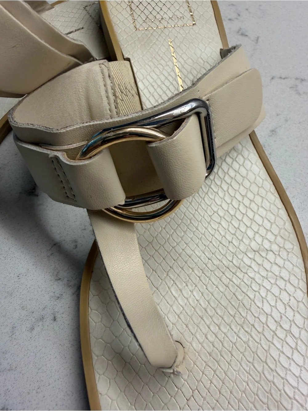 Dolce Vita Cream Thong Sandals with Gold Ring Detail